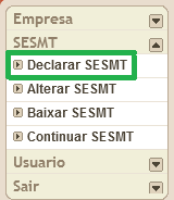 Submenu Declarar SESMT Sistema SESMT